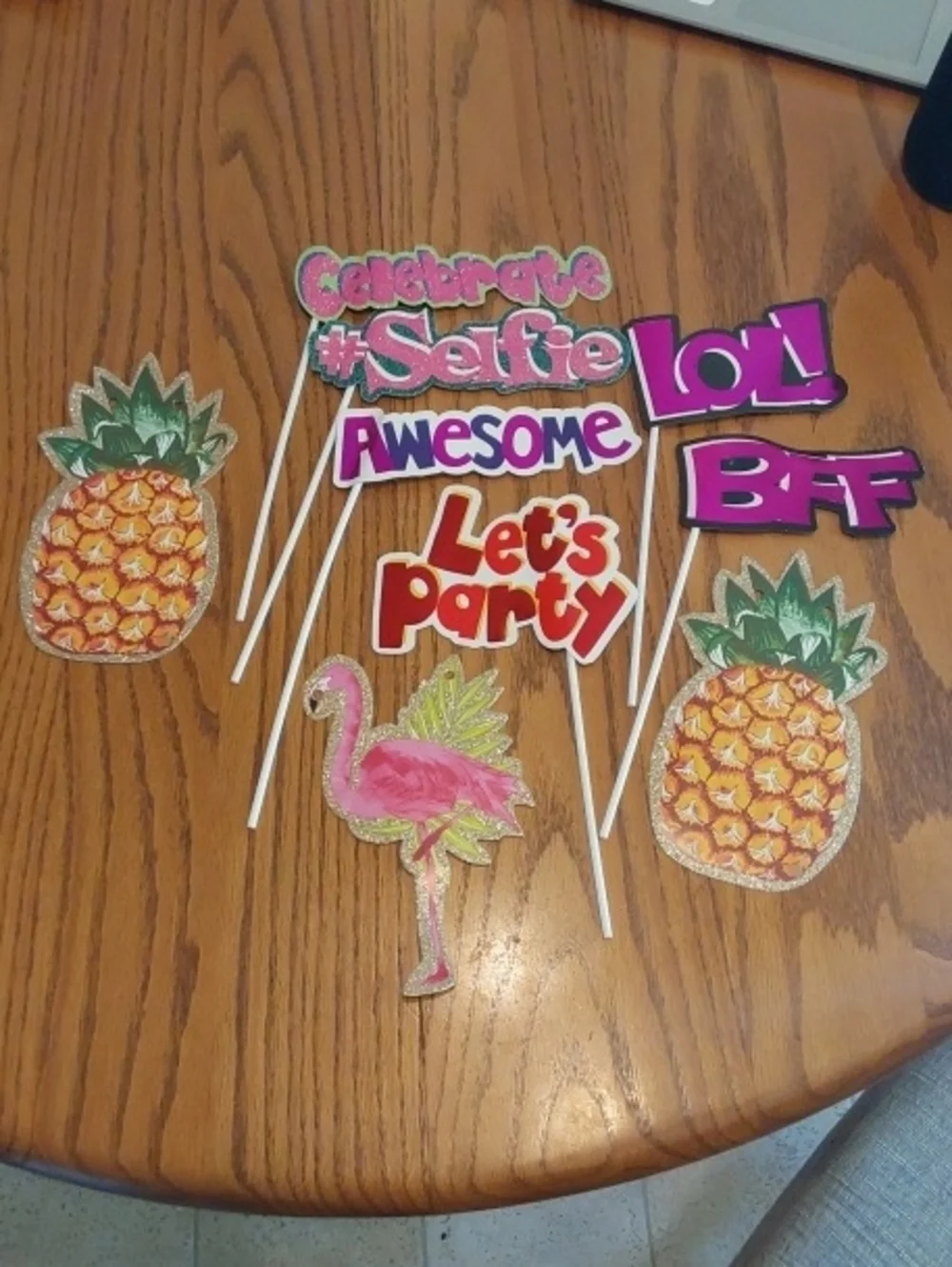 Let's Party Photo Props Set - Pink Flamingo, Pineapple & Text Signs